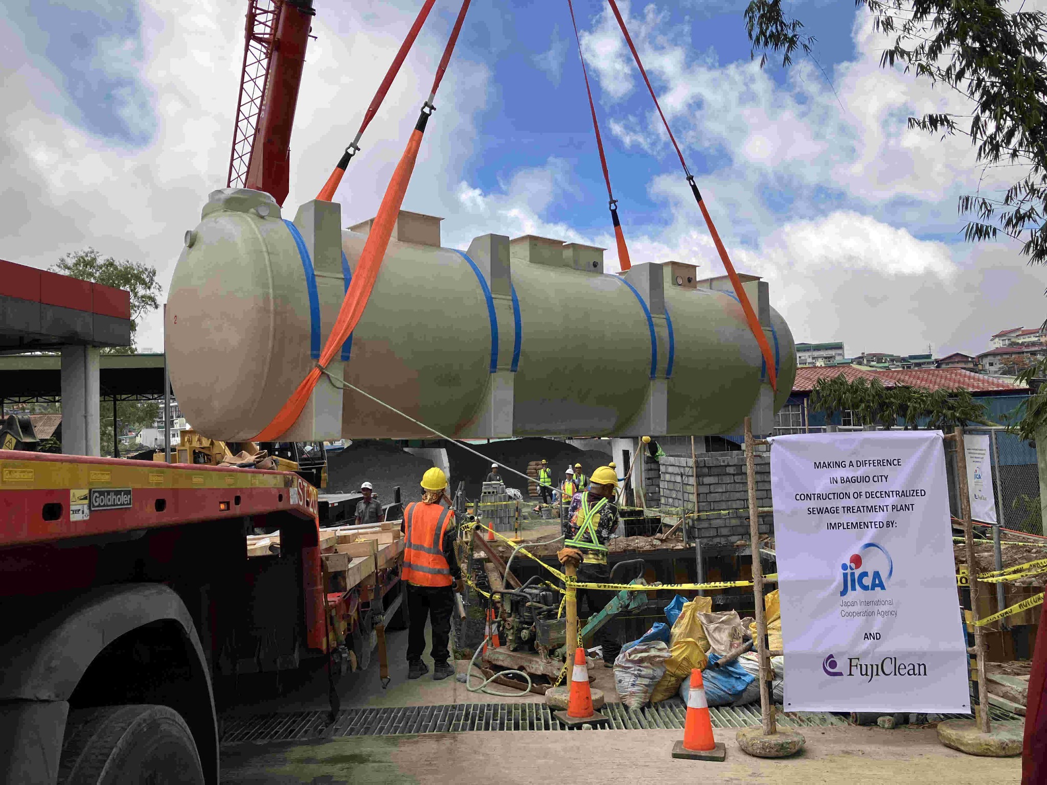 Installation of multiple FujiClean Johkasou systems at a municipal demonstration site in Baguio City, Philippines.